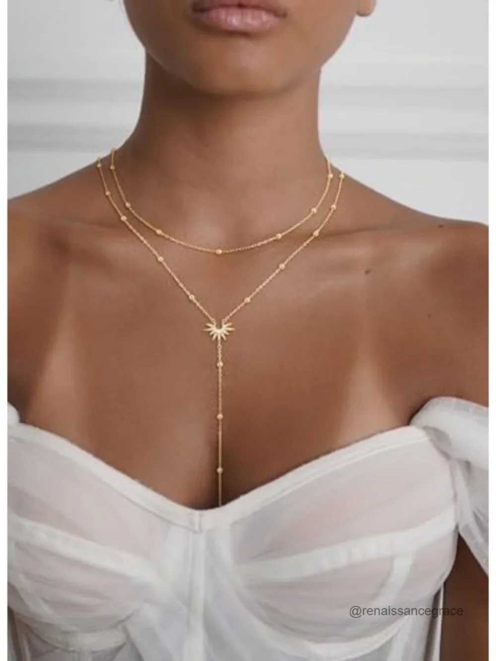 14K Gold Plated Lariat Y Necklace for Women Dainty Sun Pendant